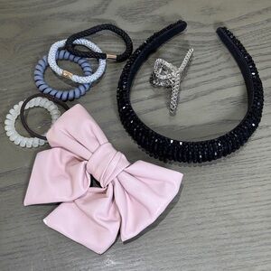 Pink Bow and Black Headband, 5 hair ties and hair clip Set Hair accessories